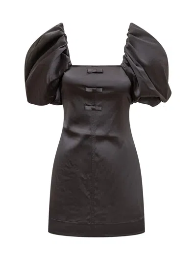 Ganni Mini Satin Dress In Black