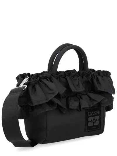 Ganni Mini Shopper Ruffle Bag In Red