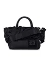 Ganni Black Nylon Ruffled Top Handle Bag In Black