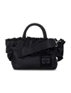 Ganni Black Nylon Ruffled Top Handle Bag In Black