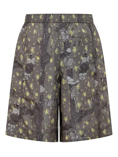 Ganni Mini Shorts With Abstract Print And Enhanced Waistline In Black Sand