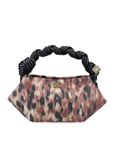 Ganni Mini Shoulder Bag In Blue Taffeta In Brown