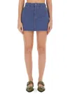 Ganni Striped Overdyed Denim Mini In Denim