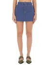 Ganni Blue Stripe Overdyed Denim Miniskirt In Navy