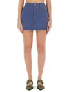 Ganni Blue Stripe Overdyed Denim Miniskirt In Navy