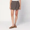 Ganni High Waist Check Pattern Mini Skirt With Button Detail In Brown