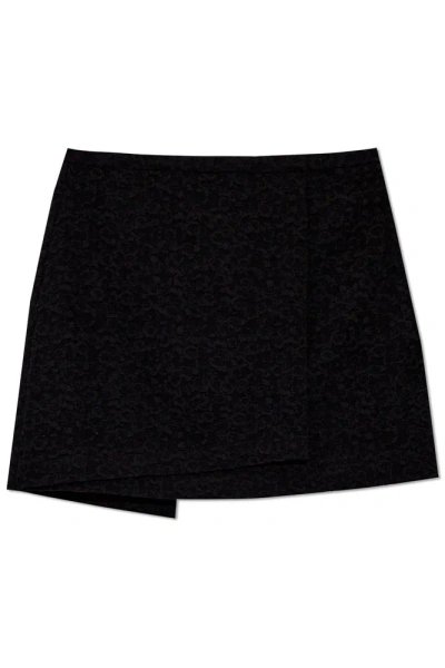 Ganni Mini Skirt With Jacquard Pattern In Black