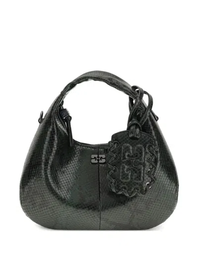Ganni Shoulder Bag Snake Print Detachable Strap In Green