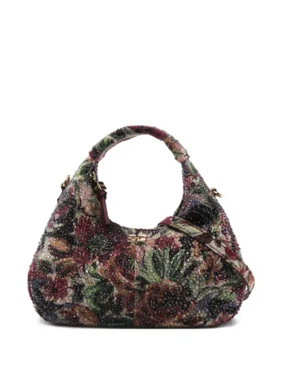 Ganni Mini Tapestry Strass Hobo Bag  In Multi