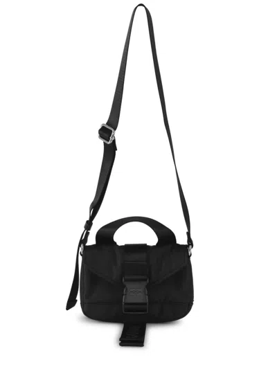 Ganni Mini Satchel Recycled Tech Shoulder Bag In Black