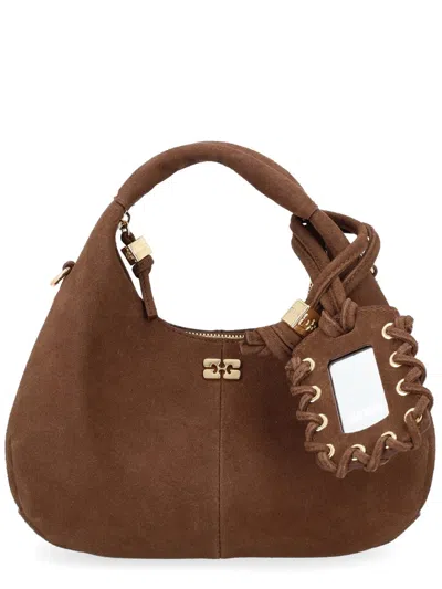 Ganni Mini Zipped Tote Bag In Brown