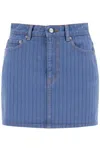 Ganni Blue Stripe Overdyed Denim Miniskirt In Blue