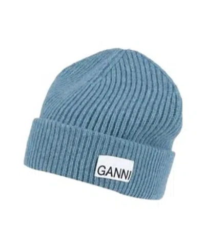Ganni Minimalist Knitted Beanie In Blue