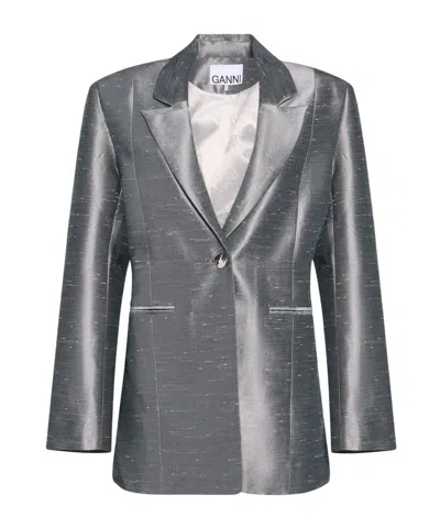 Ganni Minimalist Single- Blazer In Silver