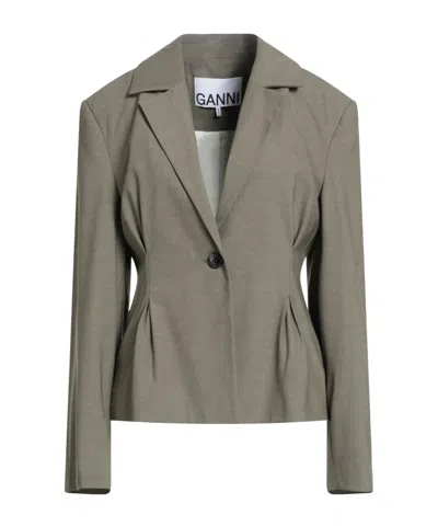 Ganni Minimalist Single-breasted Blazer In Gray