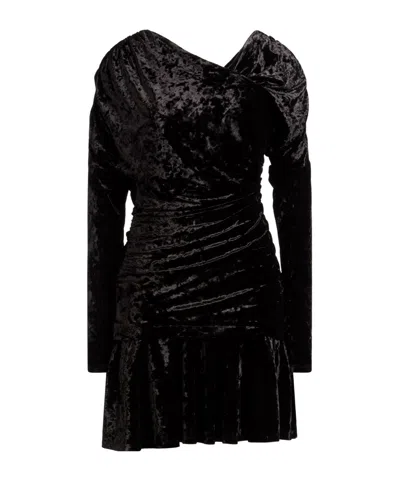 Ganni Velvet Draped Mini Dress In Black