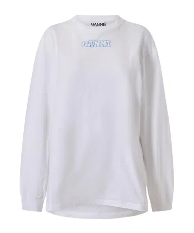Ganni Minimalist Versatile Crew Neck Sweatshirt In White