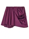 Ganni Asymmetrical Mini Skirt Satin Finish In Burgundy