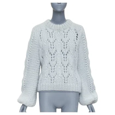 Pre-owned Ganni Misty Blue Mohair Wool Climate Compensated Chunky Sweater M