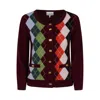 Ganni Multicolor Crewneck Cardigan With Jewel Buttons And Gemetric Motif On The Front In Multi