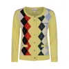 Ganni Knitwear Cardigan With Argyle Pattern And Pockets In Yellow