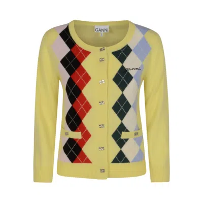 Ganni Mix Cardigan In Yellow