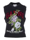 Ganni Flowers Grey Vest In Black