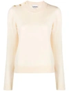 Ganni White Cashmere Mix O-neck Pullover In Neutrals