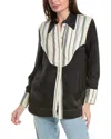 Ganni Mix Slub Stripe Shirt In Black