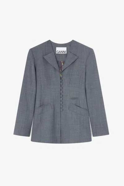 Ganni Mixed Blazer In Gray