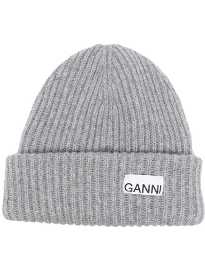 Ganni Mixed Cap Wool  In Nero