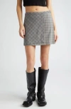 Ganni Wrap-design Check-print Miniskirt In Frost Gray