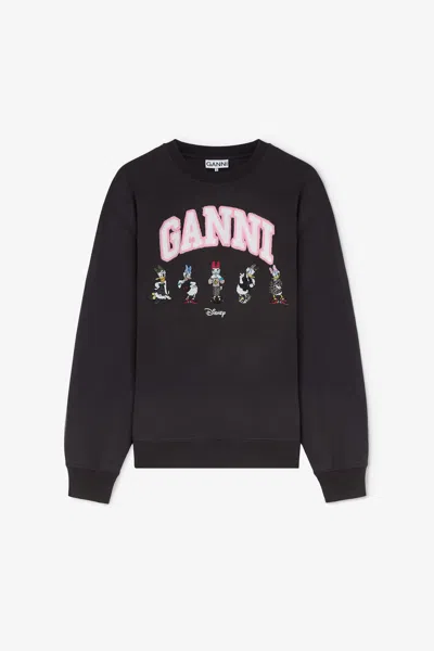 Ganni Mixed Daisy Duck Black Sweatshirt - Size L/xl Organic Cotton In Multi