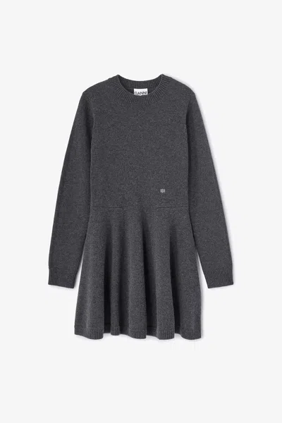 Ganni Mixed Grey Wool Mini Dress - Size L In Gray