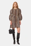 Ganni Brown Leopard Printed Cotton Tie String Minidress