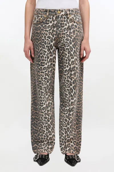 Ganni Mixed Leopard Izey Jeans - Size 42 Organic Cotton In Animal Print