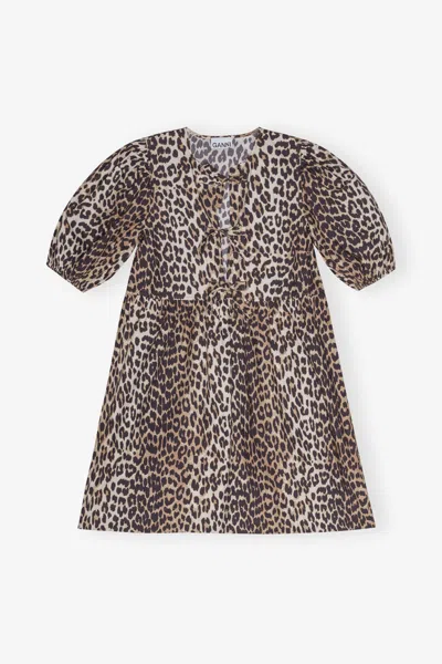 Ganni Dress Woman Color Brown In Animal Print