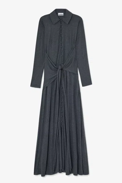 Ganni Mixed Long Dress In Blue