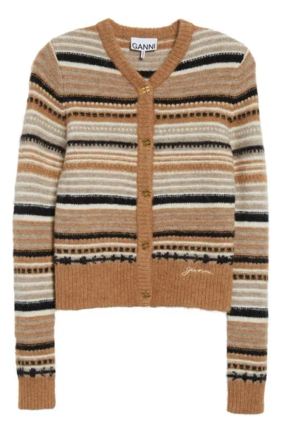 Ganni Women Cardigan With Stripe Pattern In Brown