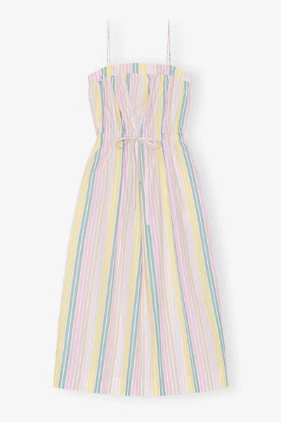 Ganni Mixed Stripe Cotton Maxi Strap Dress - Size 44 Organic In Multi