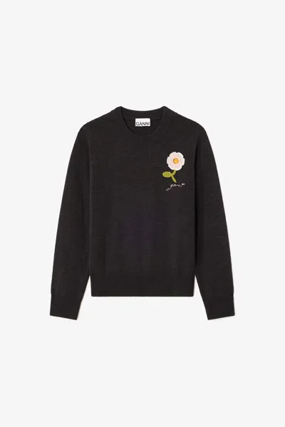 Ganni Mixed Sweater With Crochet Flower - Size Xxs Wool