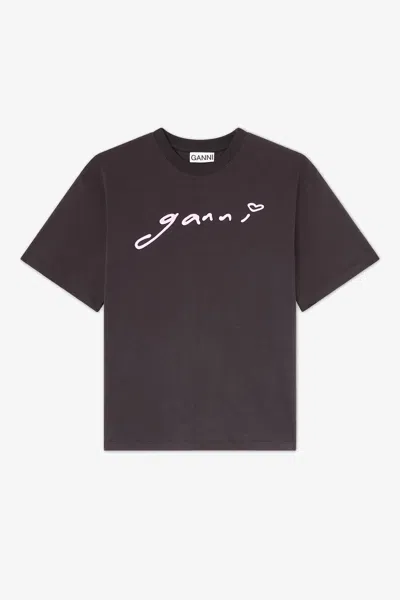 Ganni Signature T-shirt In Gray