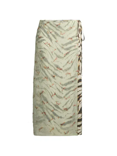 Ganni Mix-print Midi Skirt In Neutral