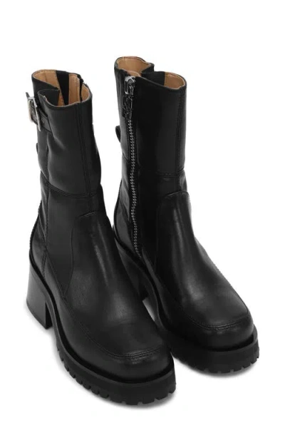 Ganni Feminine Buckle Platform Boot In Black