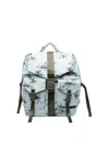 Ganni Re-tech Nylon Backpack With Floral Pattern In Blue
