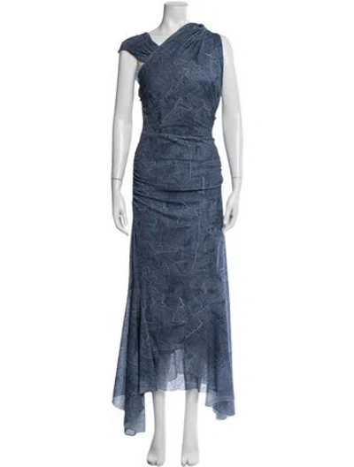 Pre-owned Ganni Mock Neck Long Dress In Blue