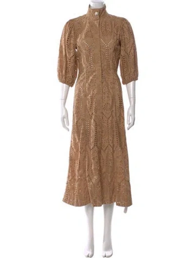 Pre-owned Ganni Mock Neck Long Dress In Brown