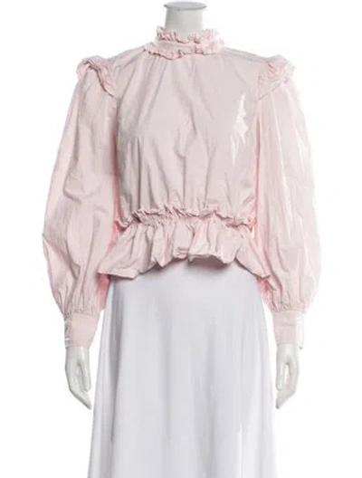 Pre-owned Ganni Mock Neck Long Sleeve Blouse In Pink