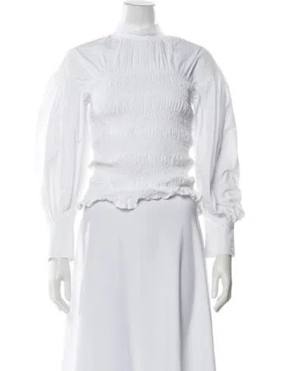 Pre-owned Ganni Mock Neck Long Sleeve Blouse In White