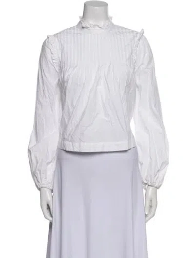 Pre-owned Ganni Mock Neck Long Sleeve Blouse In White